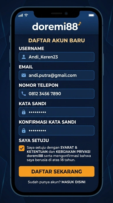 Tampilan halaman daftar doremi88